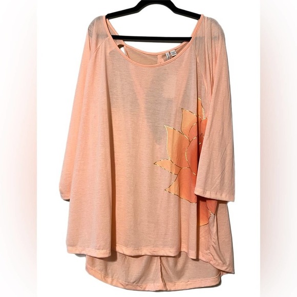 CATO Active womens sz 26/28W activewear top floral peach 3/4 sleeves cutout back - Picture 1 of 14